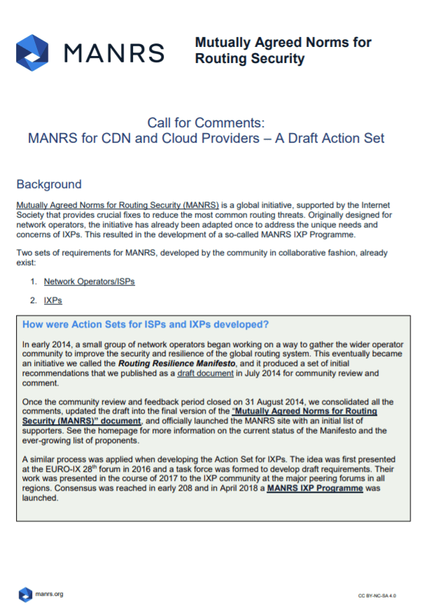 Call For Comments Manrs For Cdn And Cloud Providers A Draft Action Set